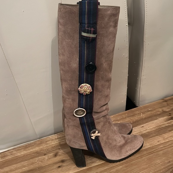 Women’s Designer Kenzo Taupe Suede Knee High Boots Size 6 - Picture 4 of 9